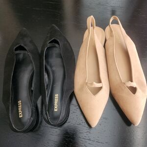 Express Two-Pair Pointed Slingback Flats in Black and Tan